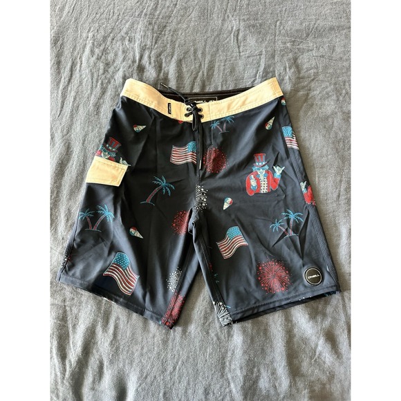 O'Neill Big Boys 27/12 Fireworks Surf Board Shorts Blue Red Shaka Uncle‎ Sam - Picture 1 of 5